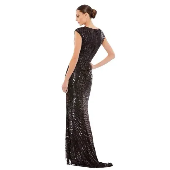Mac Duggal 5441 Brown & Black Embellished‎ Cap Sleeve Dress Size 6 $598 - Picture 3 of 9